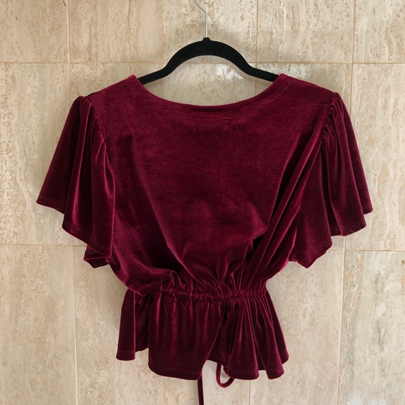 Urban Outfitters Velvet Flutter Sleeve Deep-V Top (Medium) - Picture 2 of 4